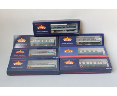 A TRAY OF SEVEN BACHMANN 00 GAUGE CARRIAGES, consisting of BR MKIs in blue/grey livery, four with lighting Buyers - for shipp