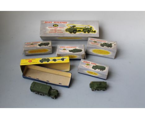 A TRAY OF DINKY TOYS MILITARY VEHICLES, No. 622 10 ton army truck, No. 651 centurion tank, No. 661 recovery tractor, No. 666 