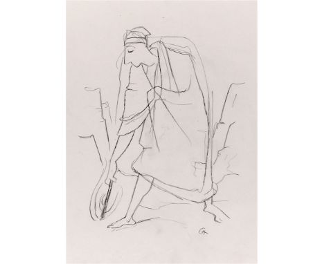 KARL CHRISTIAN LUDWIG HOFER OR CARL HOFER (GERMAN, 1878-1955)  Figure with cloak, undated,  pencil on paper, signed 'CH' lowe