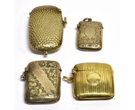 THREE SILVER VESTA/MATCH CASES AND A PLATED COMBINED VESTA/SOVEREIGN CASE the vestas comprising; a concave rounded-square wit