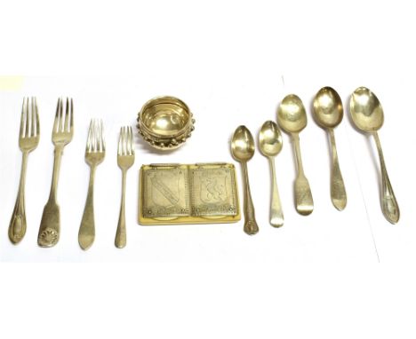 A COLLECTION OF MISCELLANEOUS SILVER SMALL FLATWARE AND OTHER ITEMS the flatware includes a Victorian fiddle &amp; shell patt