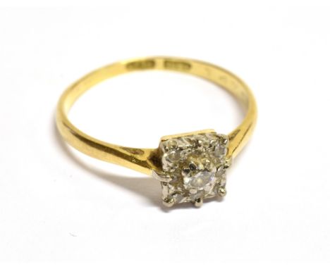 A MID-20TH CENTURY GOLD AND DIAMOND SQUARE CLUSTER RING centred with a small round brilliant within a graduated eight-cut dia