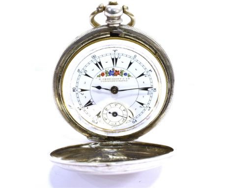 BILLODES, A SWISS .800 STANDARD SILVER HUNTER CASED POCKET WATCH FOR THE TURKISH MARKET signed key-wind half-plate jewelled l