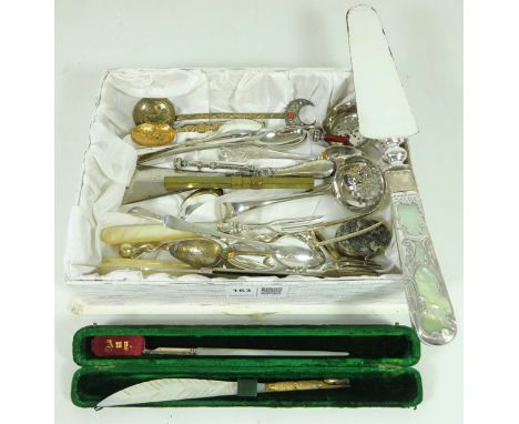 George III hallmarked silver and mother of pearl pocket fruit fork, other hallmarked silver items, small silver and Cornelian