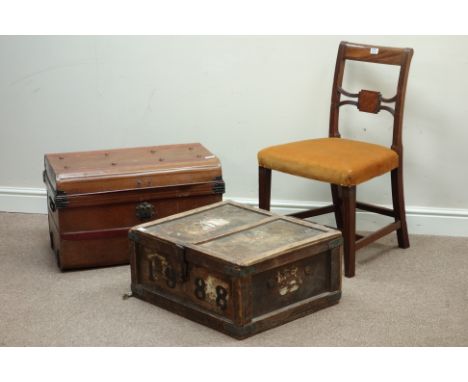 'West Riding County Library' trunk stamped '1988' and an early 20th century tin trunk (W68cm), and a 19th century mahogany ch