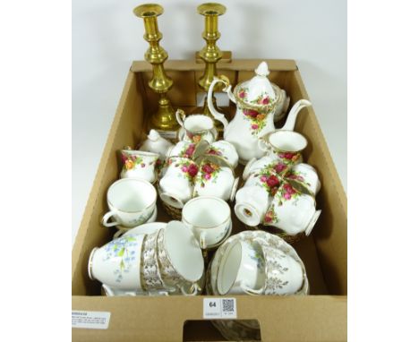 Royal Albert Old Country Roses - eight tea cups, six saucers & plates, milk jug and sugar and a tea pot lid, six coffee cups 