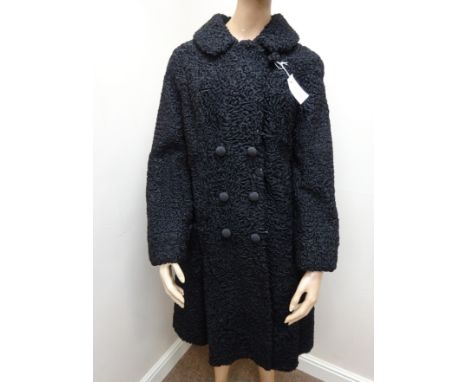 Vintage Persian Lamb three quarter length coat, with embroidered lining detail, by L. Desgens, Montreal    Condition Report  