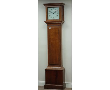 19th century and later oak longcase clock, 30-hour movement striking on bell, ivory enamel dial with Roman numerals, H197cm C