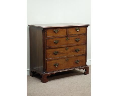 George III mahogany chest, two short and two long drawers, fluted canted corners, on bracket feet, W101cm, H95cm, D53cm   Con