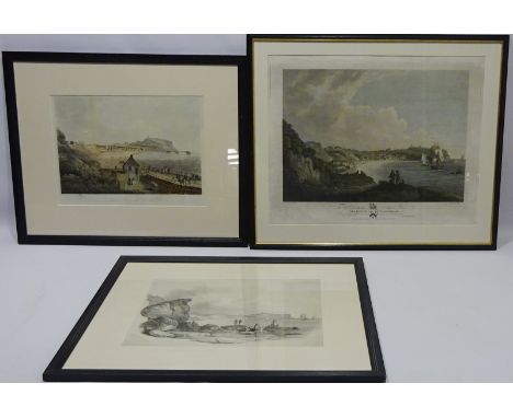 'To Sir Christopher Sykes Bart This View of Scarborough', late 18th century hand coloured engraving by W Lowry after Francis 