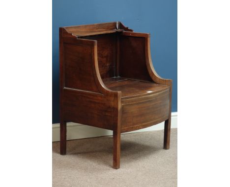 Georgian mahogany bow front commode, curved uprights and panelled sides, W56cm, H81cm, D50cm   Condition Report   Click here 