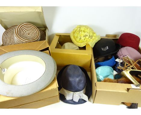 Collection of Vintage hats including a ladies Police hat, Mink fur stoles and other accessories in four boxes    Condition Re