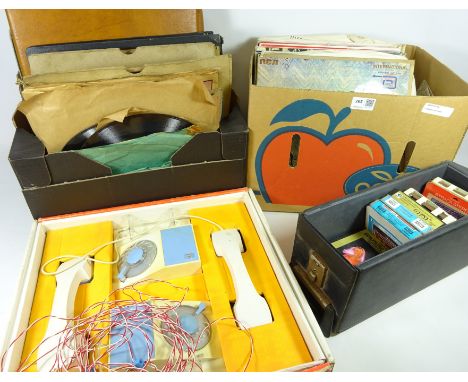 Vinyl LP's, 78's, eight track tapes and a Vintage Intercom set in three boxes    Condition Report   Click here for further im