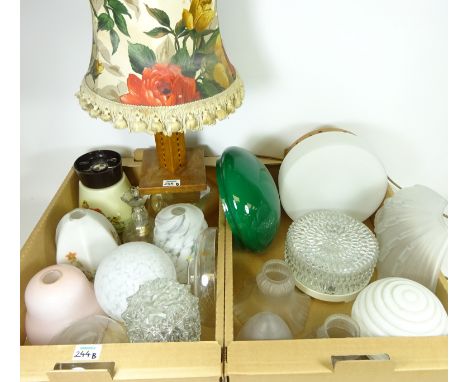 Vintage glass light shades and an inlaid wooden table lamp    (This item is PAT tested - 5 day warranty from date of sale)   