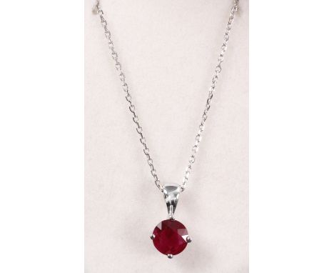 18ct white gold ruby pendant necklace hallmarked (ruby approx 0.85 carat)   Condition Report   Click here for further images,