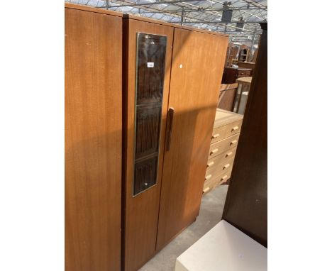 AN AVALON RETRO TEAK MIRROR DOOR WARDROBE, 36" WIDE