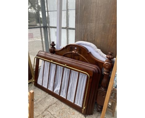 A VICTORIAN MAHOGANY HALF TESTER BEDSTEAD WITH BRASS CURTAIN RAIL