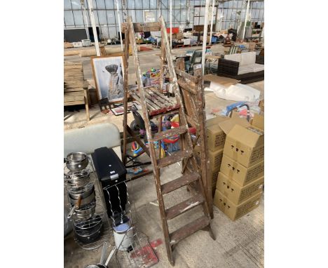 TWO VINTAGE WOODEN STEP LADDERS