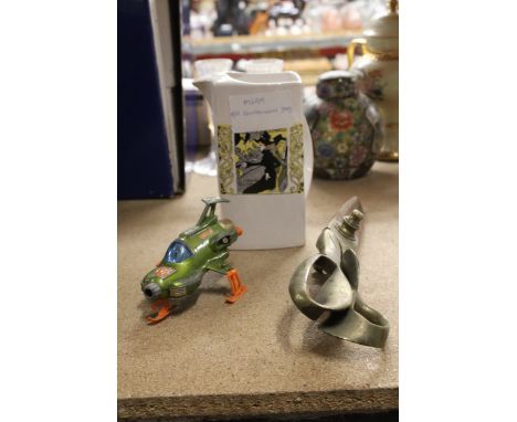 A CARLTONWARE JUG TOGETHER WITH A VINTAGE DINKY SHADO UFO INTERCEPTOR AND A PAIR OF TAILOR'S SHEARS