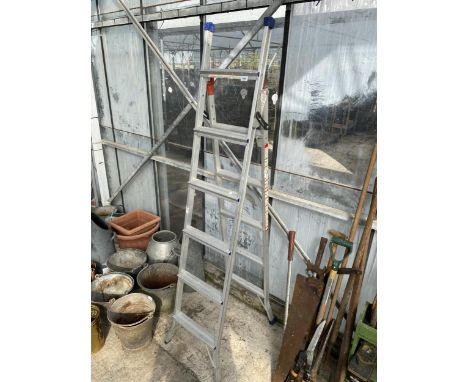 AN ALUMINIUM THREE WAY FOLDING LADDER