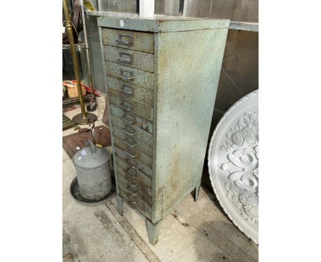 A VINTAGE METAL 15 DRAWER MINIATURE FILING CABINET