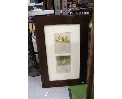 TWO VINTAGE ILLUSTRATED POEMS IN A WOODEN FRAME, 'RIPE STRAWBERRIES' AND 'BUTTERCUPS'