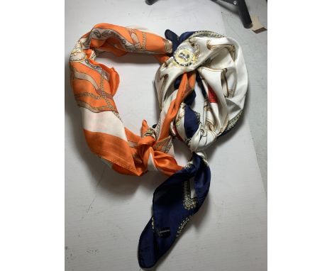 TWO EQUESTRIAN RELATED SCARVES WITH SCARF RINGS