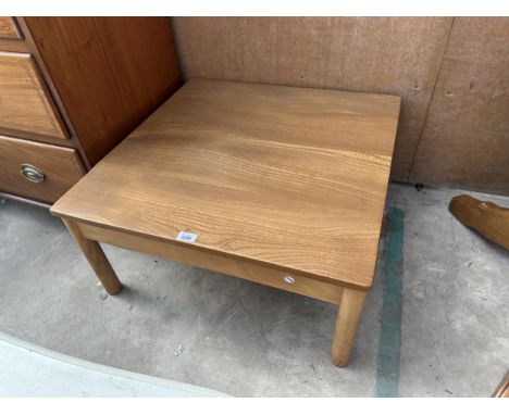 A RETRO ERCOL STYLE ELM AND BEECH COFFEE TABLE, 27" SQUARE