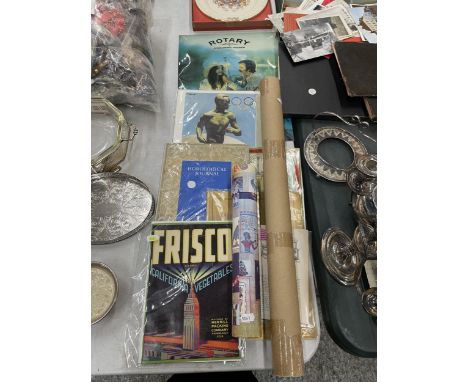 A QUANTITY OF ADVERTISIING POSTERS TO INCLUDE ROTARY, FRISCO, FOSSIL, ETC.,