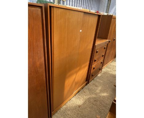 AN AUSTIN SUITE RETRO TEAK WARDROBE WITH TWO SLIDING DOORS