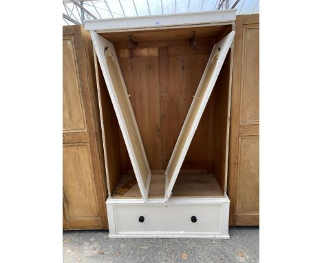 A VICTORIAN PINE TWO DOOR WARDROBE WITH DRAWER TO BASE, 48" WIDE
