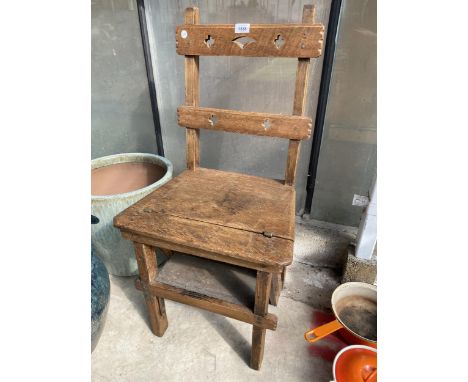 A PINE ARTS AND CRAFTS STYLE METAMORPHIC FOLDING STEP CHAIR