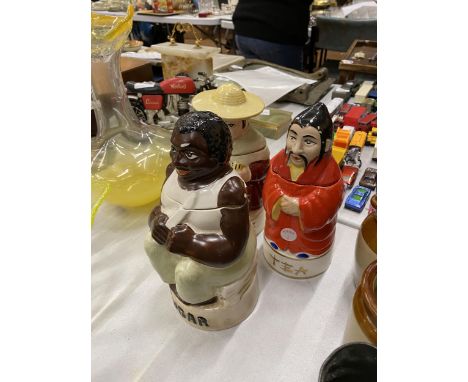 THREE VINTAGE 1960'S PRICE KENSINGTON CADDIES TO INCLUDE TWO TEA AND ONE SUGAR, ORIENTAL, MEXICAN, ETC