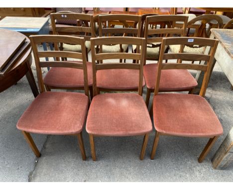 A NATHAN SET OF SIX RETRO TEAK LADDER BACK DINING CHAIRS
