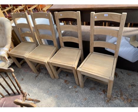 FOUR HARDWOOD LADDER-BACK DINING CHAIRS