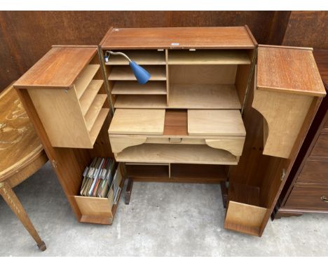 A RETRO TEAK HOME OFFICE BEARING SELFILE SYSTEMS (OSLO) LABEL, 32" WIDE WITH ADJUSTABLE LAMP