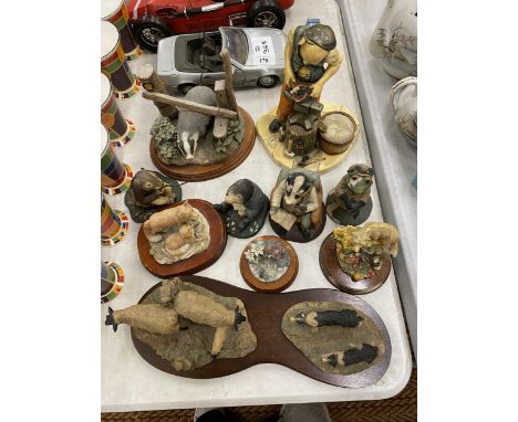 A COLLECTION OF CERAMIC ANIMAL FIGURES TOINCLUDE BORDER FINE ARTS SHEEP AND SHEEP DOGS, PLUS, BADGERS, FOXES, MICE, ETC