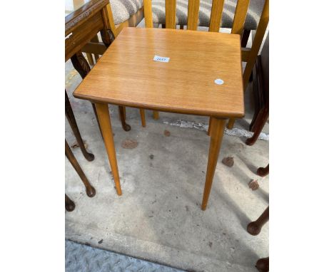 A RETRO TEAK LAMP TABLE, 14" SQUARE