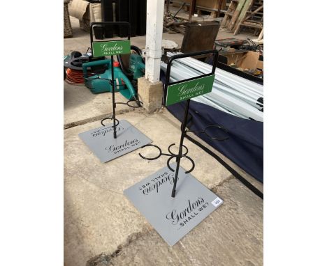 TWO METAL GORDONS GIN BRANDED BOTTLE STANDS