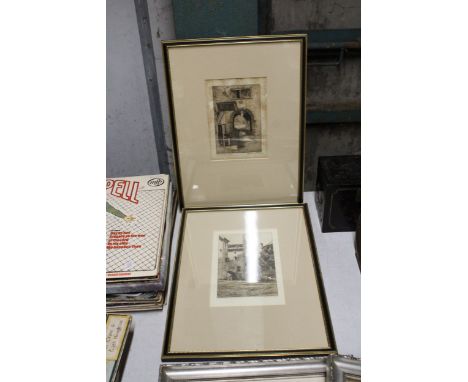TWO VINTAGE FRAMED ENGRAVINGS OF BISHOP'S CLOSE, EXETER, ETC