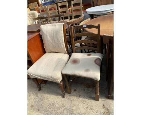 A SINGLE VICTORIAN DINING CHAIR AND MODERN LADDER-BACK CHAIR