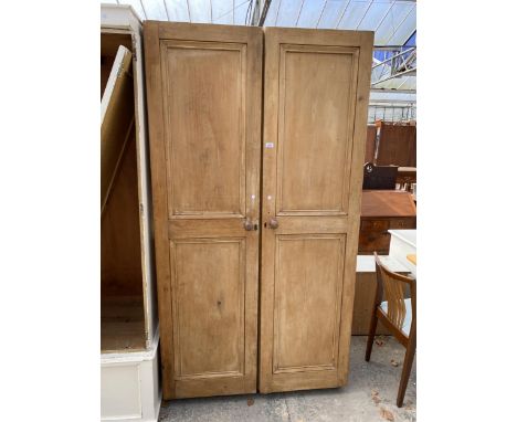 A VICTORIAN PINE TWO DOOR WARDROBE, 44" WIDE