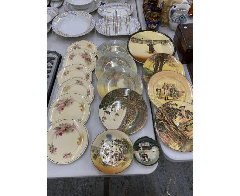 A LARGE COLLECTION OF VINTAGE ROYAL DOULTON CABINET PLATES TOINCLUDE 'ROSALINDS', DICKENS WARE 'MR SQUEERS', 'ORCHID', ROBBIE