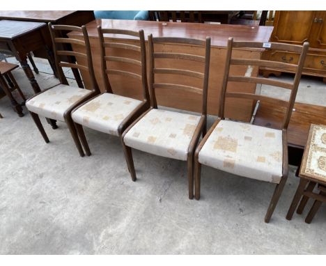 A G PLAN SET OF FOUR RETRO TEAK LADDER-BACK DINING CHAIRS