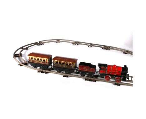 Vintage Hornby series Meccano Clockwork train set with carriages and track.