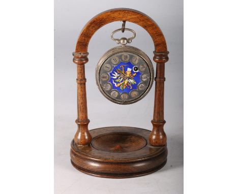 Late 19th century open face pocket watch with polychrome enamel dial and roman numeral chaptering, in white metal case, 5cm d