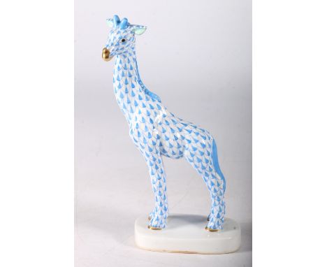 Herend of Hungary hand painted ceramic blue pattern giraffe, blue stamp markers mark to the base, 18cm tall. No visible signs
