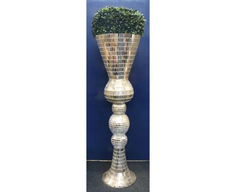 Ballroom thistle shaped top pillar, with recess to top and exterior having faceted mirror finish, 153cm.