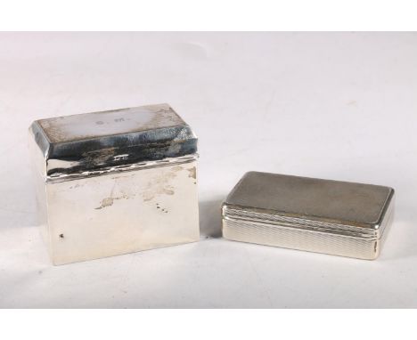 Small silver snuff box, rectangular engine turned, hallmarked&nbsp;C J Vander Ltd, London 1959, also a plain silver box conta