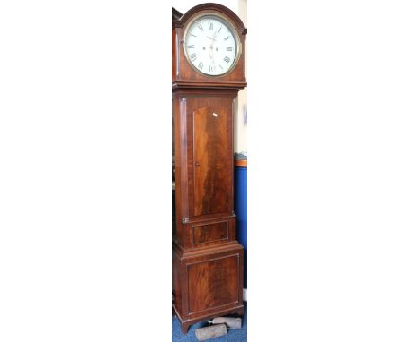 Dawson of Haddington longcase grandfather clock, the white enamel dial with Roman numeral chapter ring having two subsidiary 